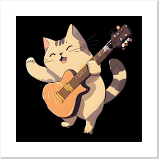 Cat Playing Guitar Posters and Art